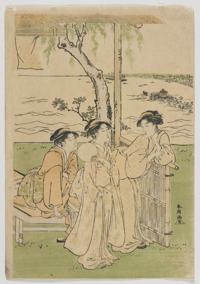 Drei Schönheiten im Sommer, Frauen in Takanawa, Edo-Periode, Mitte der 1780er Jahre von Katsukawa Shuncho